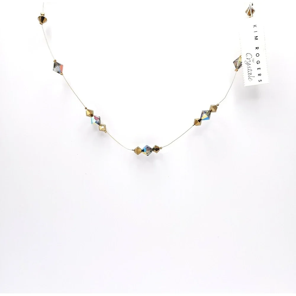 Kim Rogers Amber Crystal Wire Choker Necklace Gold Tone